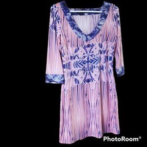 BCBGMaxAzria Women’s V-Neck Tunic Dress – Multicolor Abstract Print – Size M